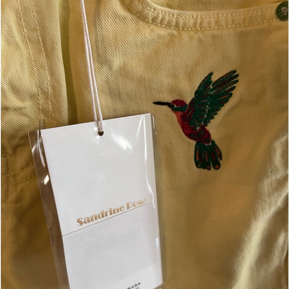 Sandrine Rose Yellow Denim Mini Skirt Embroidered Hummingbird NWT Size 25 - Picture 6 of 8